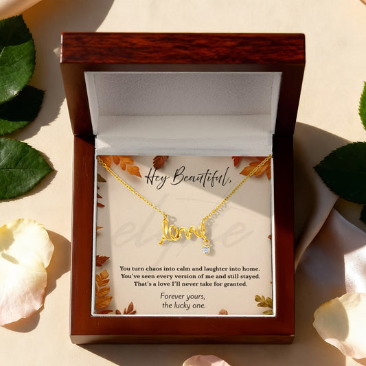 Hey Beautiful (Wife) - Scripted Love Necklace | Elegant Family Jewelry Gift for Her | Elyvie