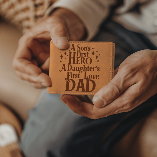A Son's First Hero A daughter's First Love Dad Graphic Leather Wallet Father's Day Gift for Father, Gift for Dad