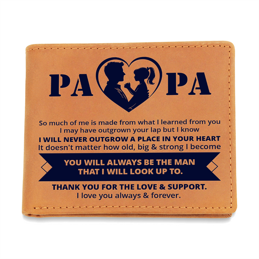 Papa, So Much Of Me is Made From What I Learned From You Graphic Leather Wallet Father's Day Gift for Father, Gift for Dad
