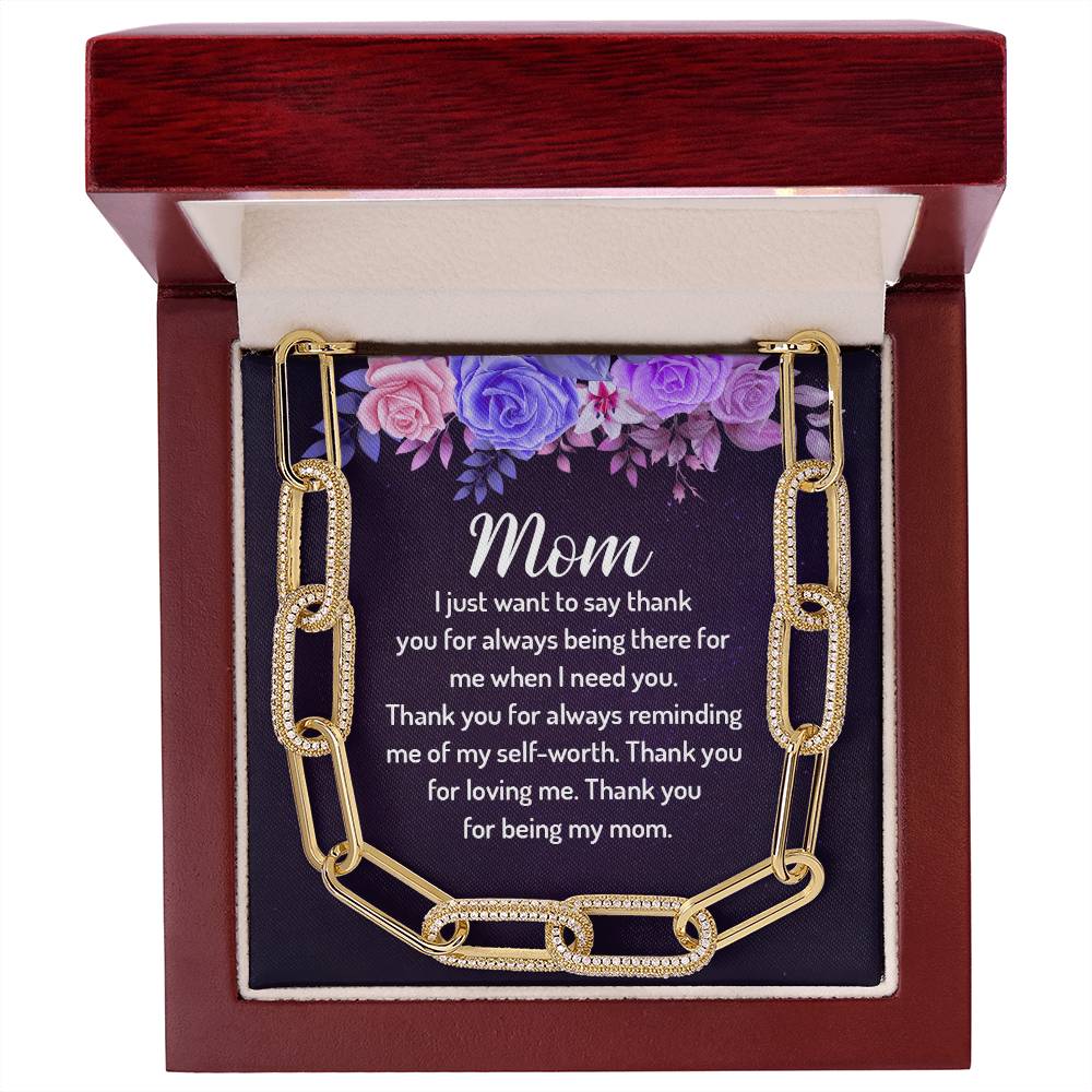 Mom I Just Want To Say Thank You CZ Paperclip Chain Necklace (f/k/a Forever Linked Necklace or Embellished Chain)