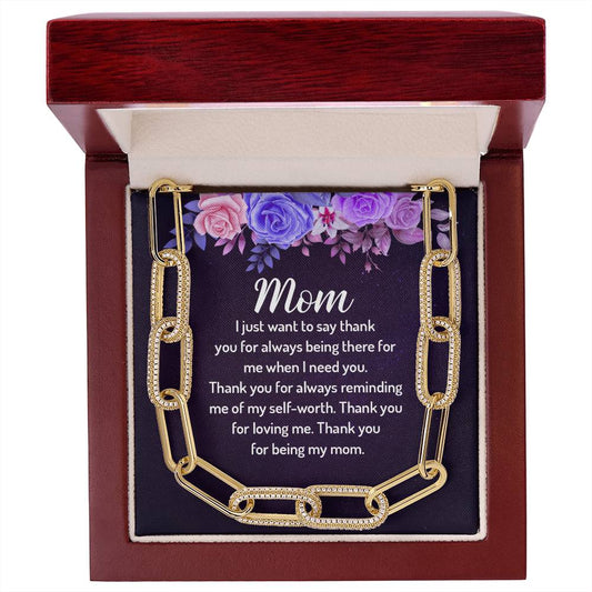 Mom I Just Want To Say Thank You CZ Paperclip Chain Necklace (f/k/a Forever Linked Necklace or Embellished Chain)