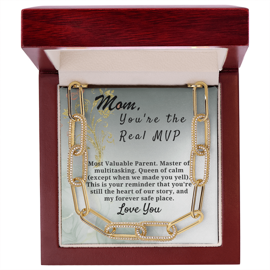 Mom,  You're the Real MVP CZ Paperclip Chain Necklace (f/k/a Forever Linked Necklace or Embellished Chain)