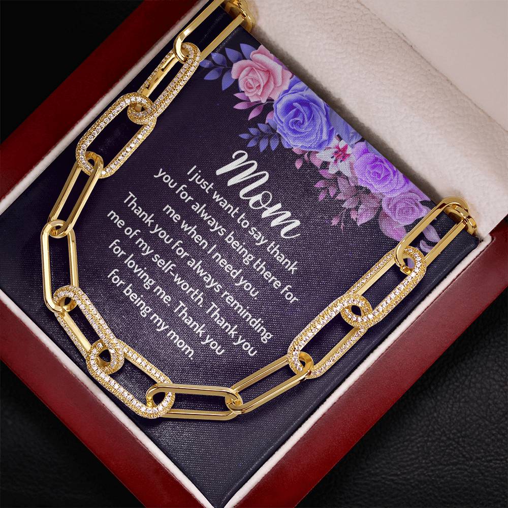Mom I Just Want To Say Thank You CZ Paperclip Chain Necklace (f/k/a Forever Linked Necklace or Embellished Chain)