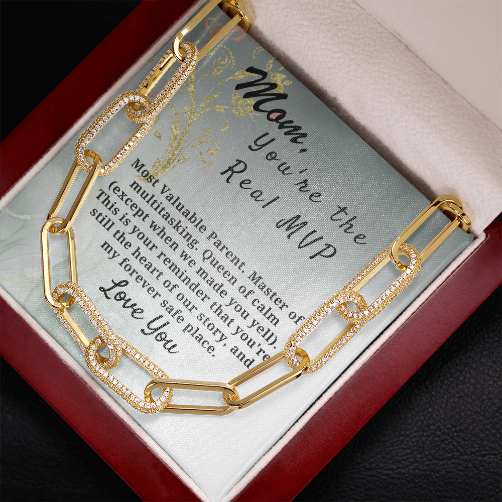 Mom,  You're the Real MVP CZ Paperclip Chain Necklace (f/k/a Forever Linked Necklace or Embellished Chain)
