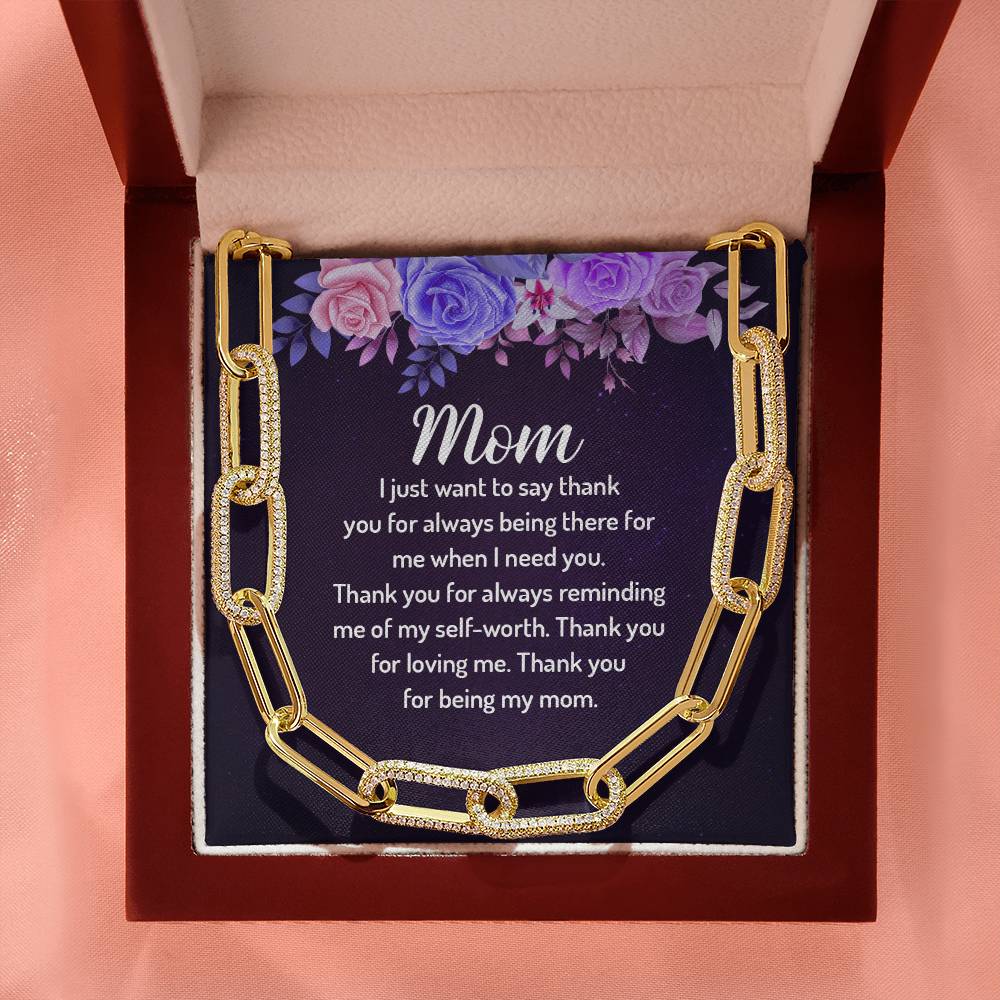 Mom I Just Want To Say Thank You CZ Paperclip Chain Necklace (f/k/a Forever Linked Necklace or Embellished Chain)