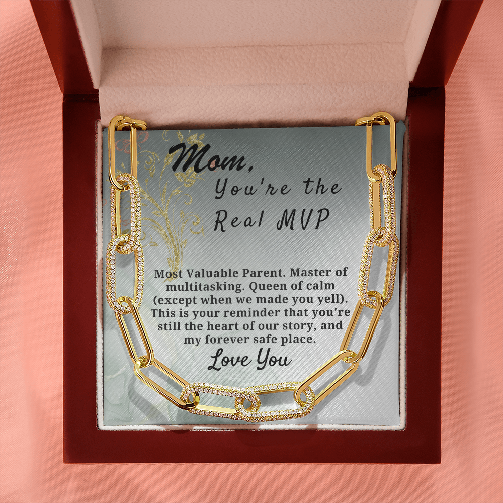 Mom,  You're the Real MVP CZ Paperclip Chain Necklace (f/k/a Forever Linked Necklace or Embellished Chain)