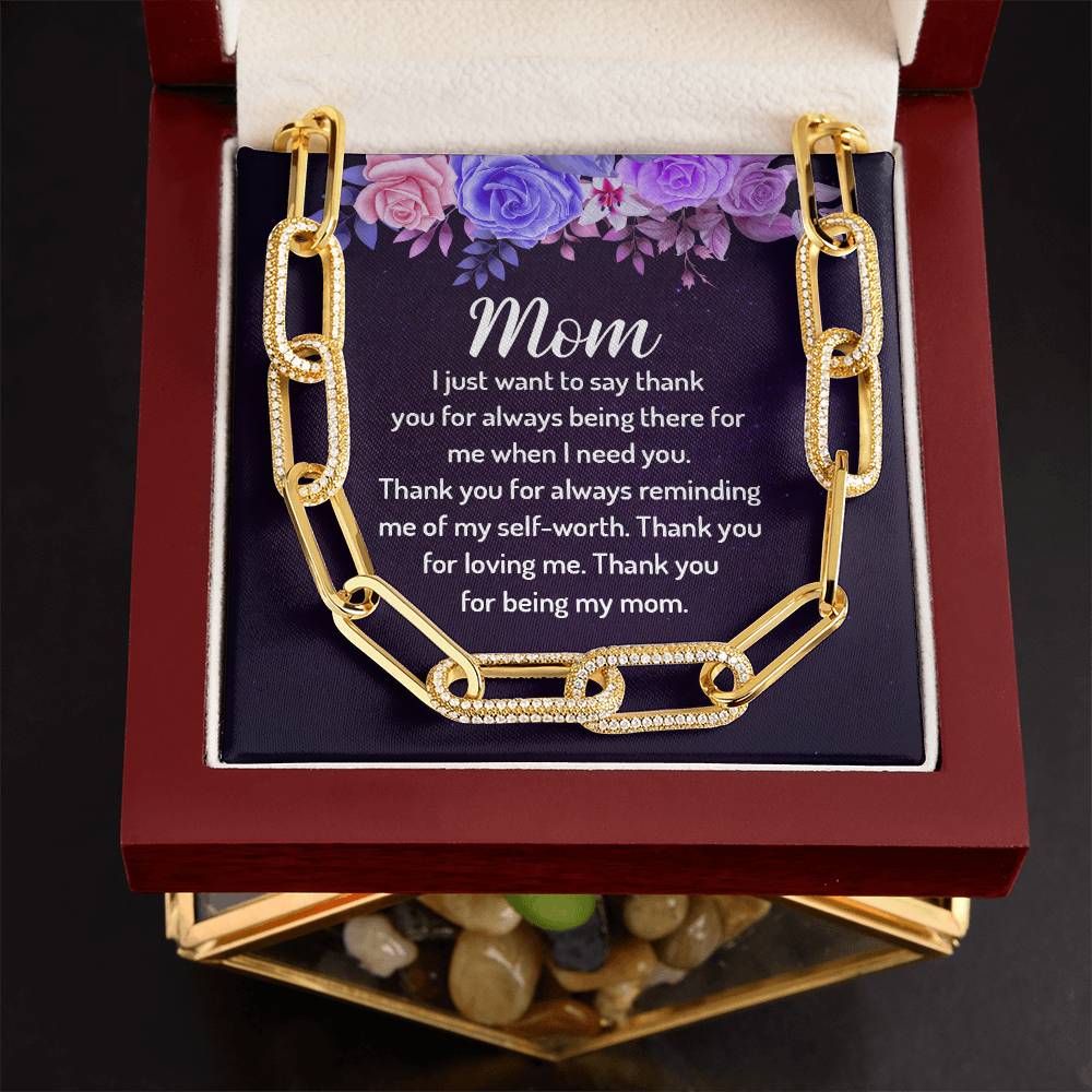 Mom I Just Want To Say Thank You CZ Paperclip Chain Necklace (f/k/a Forever Linked Necklace or Embellished Chain)