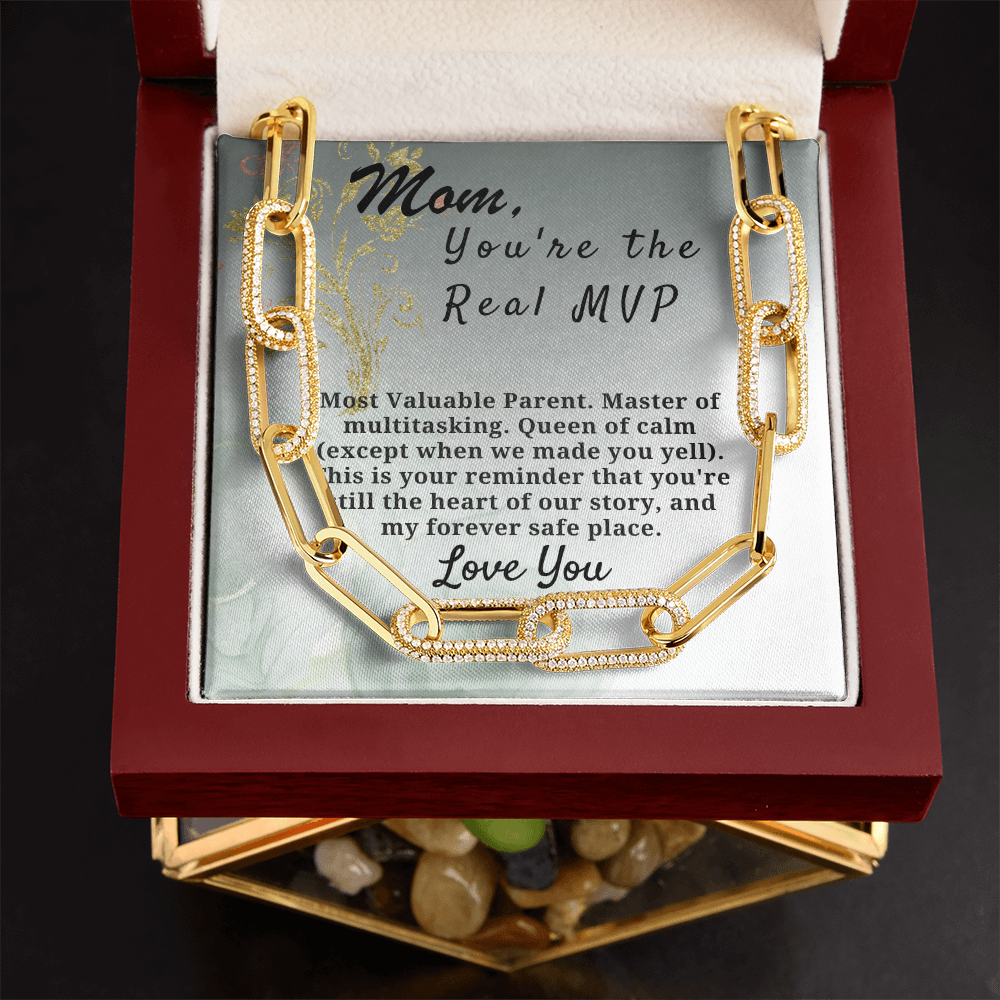 Mom,  You're the Real MVP CZ Paperclip Chain Necklace (f/k/a Forever Linked Necklace or Embellished Chain)