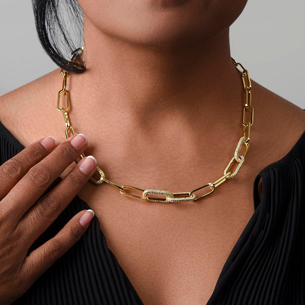 Mom,  You're the Real MVP CZ Paperclip Chain Necklace (f/k/a Forever Linked Necklace or Embellished Chain)