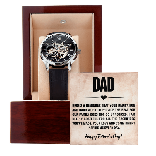 Your Love and Commitment Inspire Me Every Day Openwork Watch Father's Day Gift for Father, Gift for Dad
