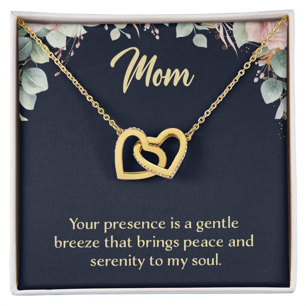 Mom Your Presence is a Gentle Breeze Interlocking Hearts Necklace (Yellow & White Gold Variants)
