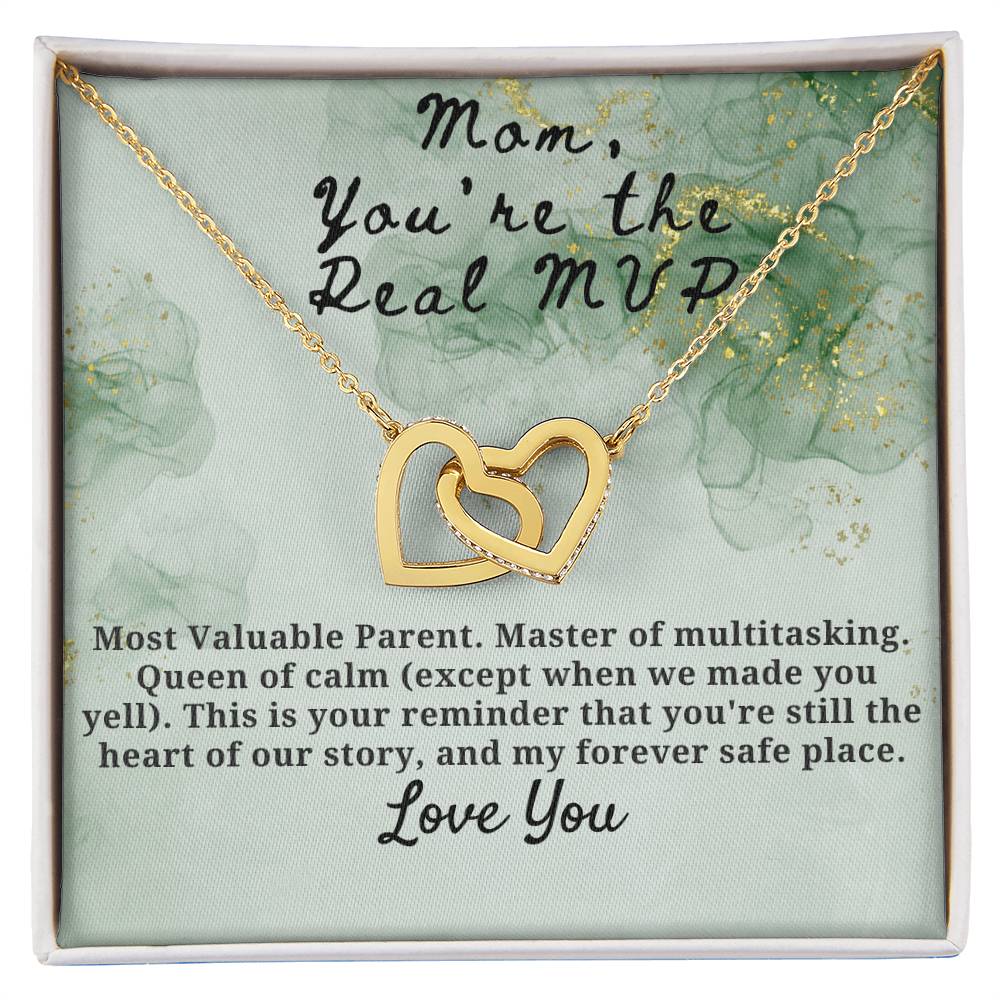Mom You are the real MVP Interlocking Hearts Necklace (Yellow & White Gold Variants)