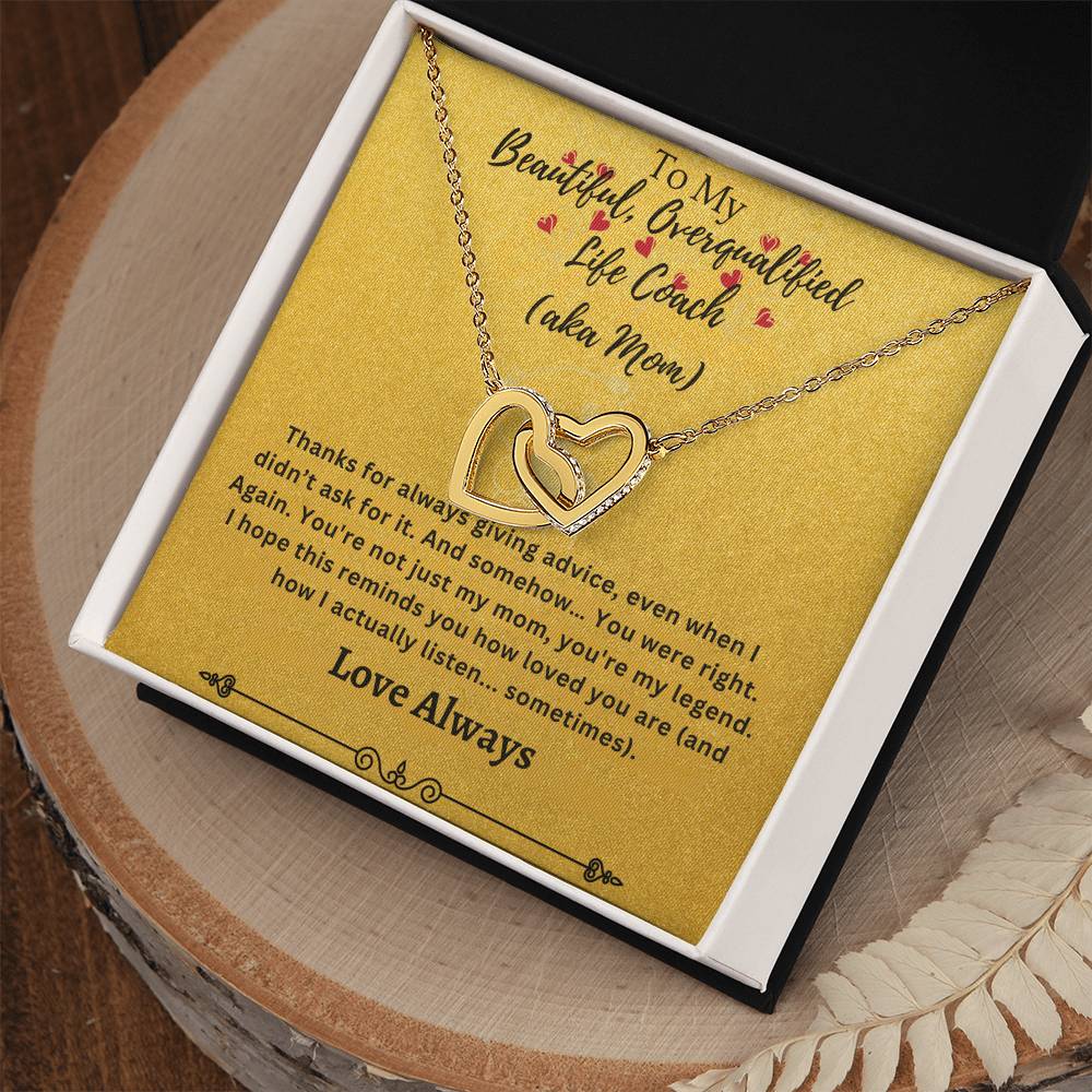 To My Beautiful Overqualified Life Coach AKA Mom Interlocking Hearts Necklace (Yellow & White Gold Variants)