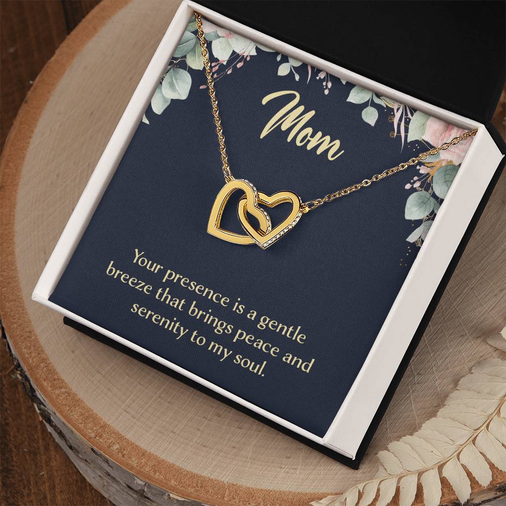 Mom Your Presence is a Gentle Breeze Interlocking Hearts Necklace (Yellow & White Gold Variants)