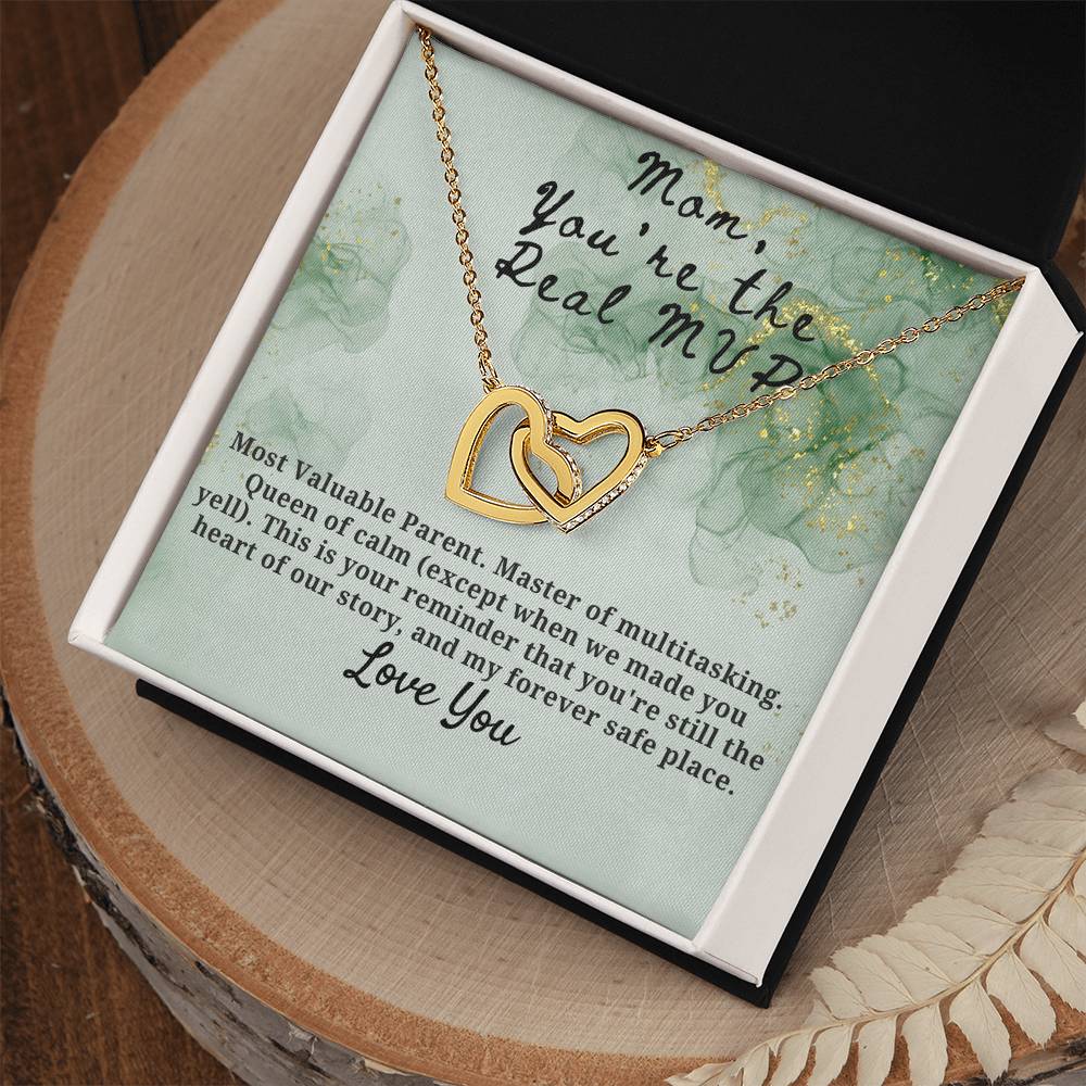 Mom You are the real MVP Interlocking Hearts Necklace (Yellow & White Gold Variants)