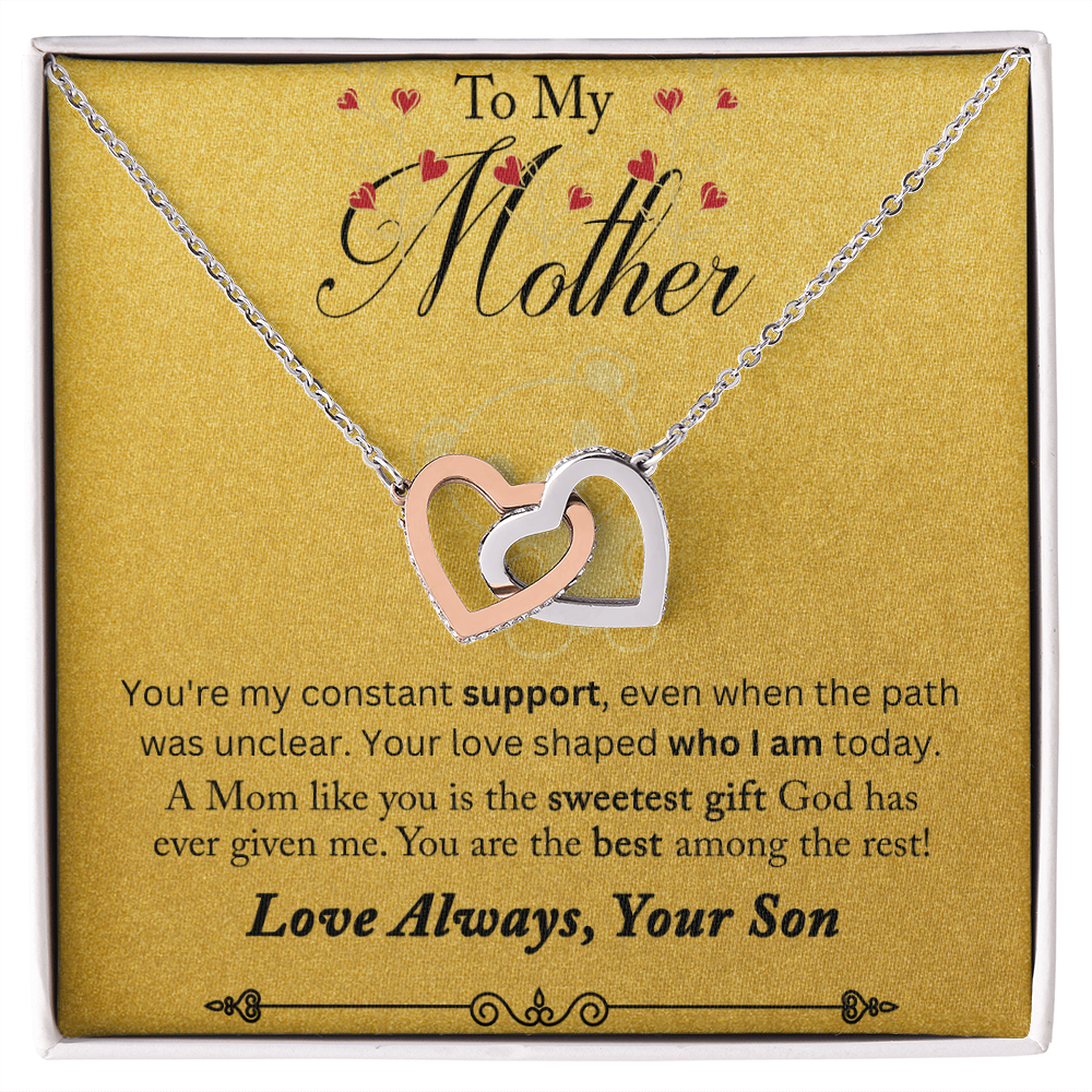 To My Mother You are My Constant Support Interlocking Hearts Necklace (Yellow & White Gold Variants)