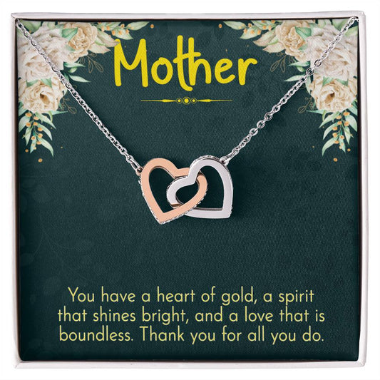 Mother You have a Heart of Gold Interlocking Hearts Necklace (Yellow & White Gold Variants)