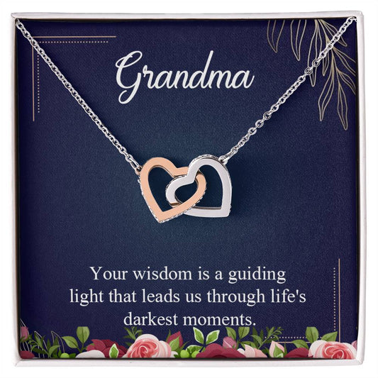 Grandma Your Wisdom is a guiding light Interlocking Hearts Necklace (Yellow & White Gold Variants)