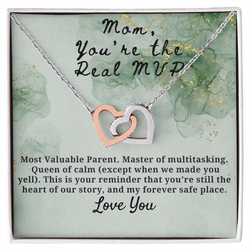 Mom You are the real MVP Interlocking Hearts Necklace (Yellow & White Gold Variants)