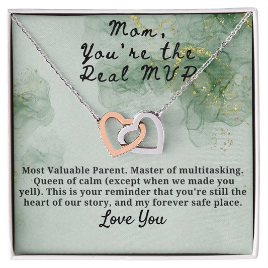 Mom You are the real MVP Interlocking Hearts Necklace (Yellow & White Gold Variants)