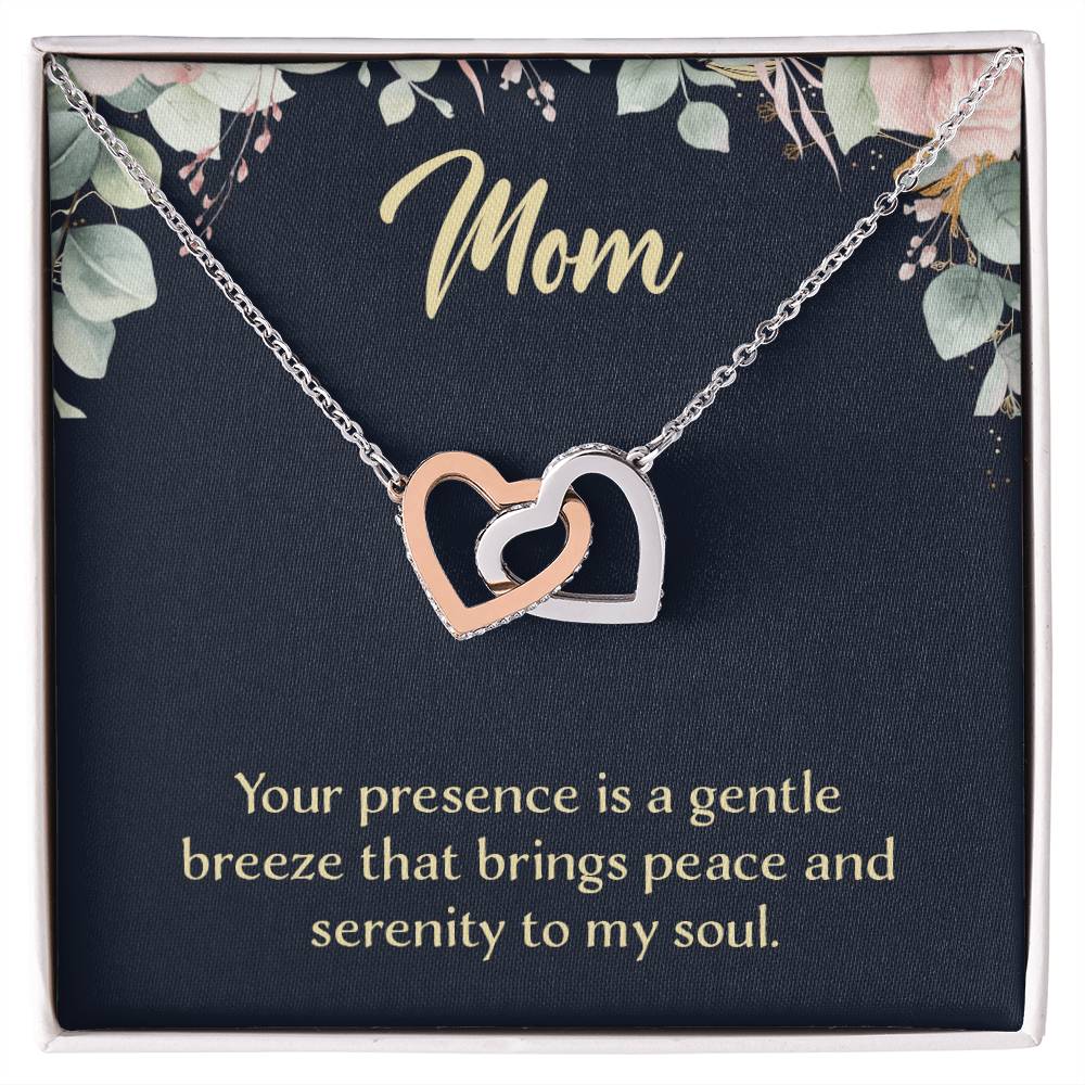 Mom Your Presence is a Gentle Breeze Interlocking Hearts Necklace (Yellow & White Gold Variants)