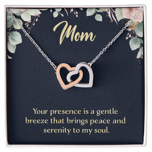 Mom Your Presence is a Gentle Breeze Interlocking Hearts Necklace (Yellow & White Gold Variants)