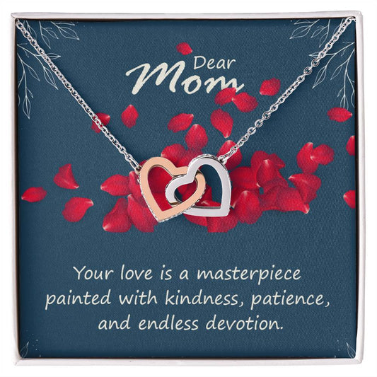 Dear Mom Your Love is a Masterpiece Interlocking Hearts Necklace (Yellow & White Gold Variants)
