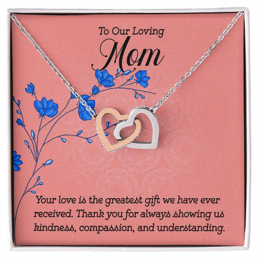 To our loving Mom Your Love is the greatest gift Interlocking Hearts Necklace (Yellow & White Gold Variants)