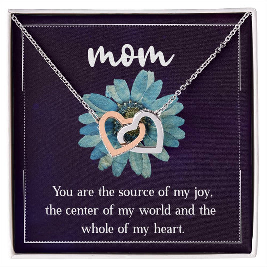 Mom You are the Source of my Joy Interlocking Hearts Necklace (Yellow & White Gold Variants)