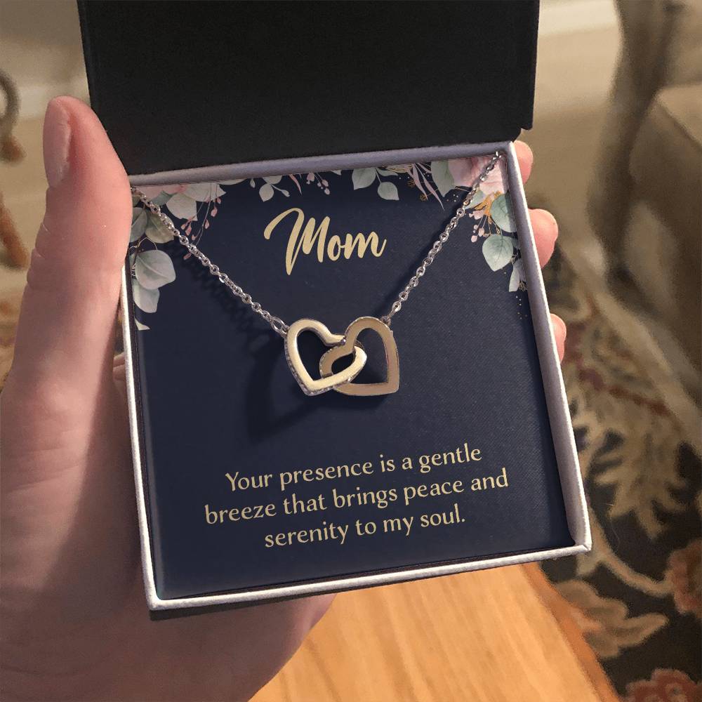 Mom Your Presence is a Gentle Breeze Interlocking Hearts Necklace (Yellow & White Gold Variants)