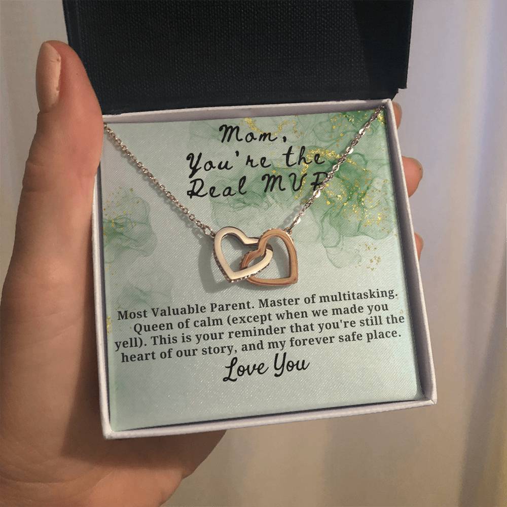 Mom You are the real MVP Interlocking Hearts Necklace (Yellow & White Gold Variants)