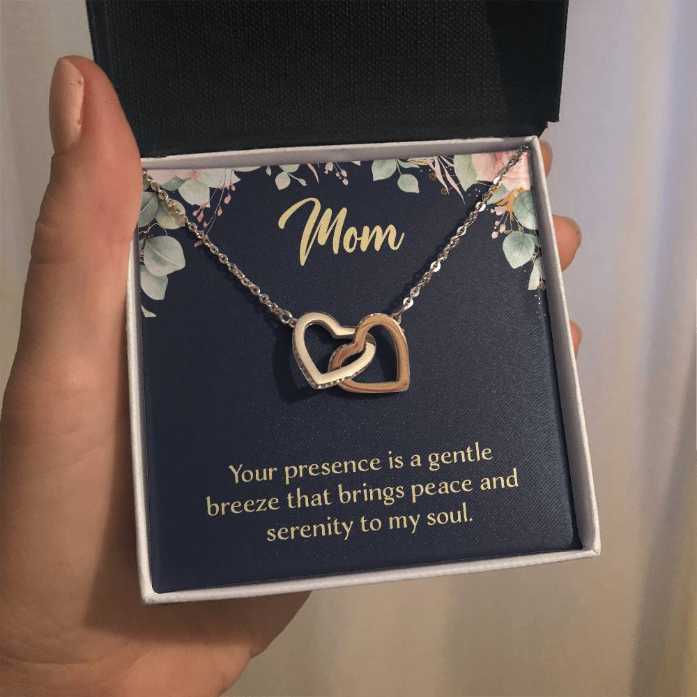 Mom Your Presence is a Gentle Breeze Interlocking Hearts Necklace (Yellow & White Gold Variants)