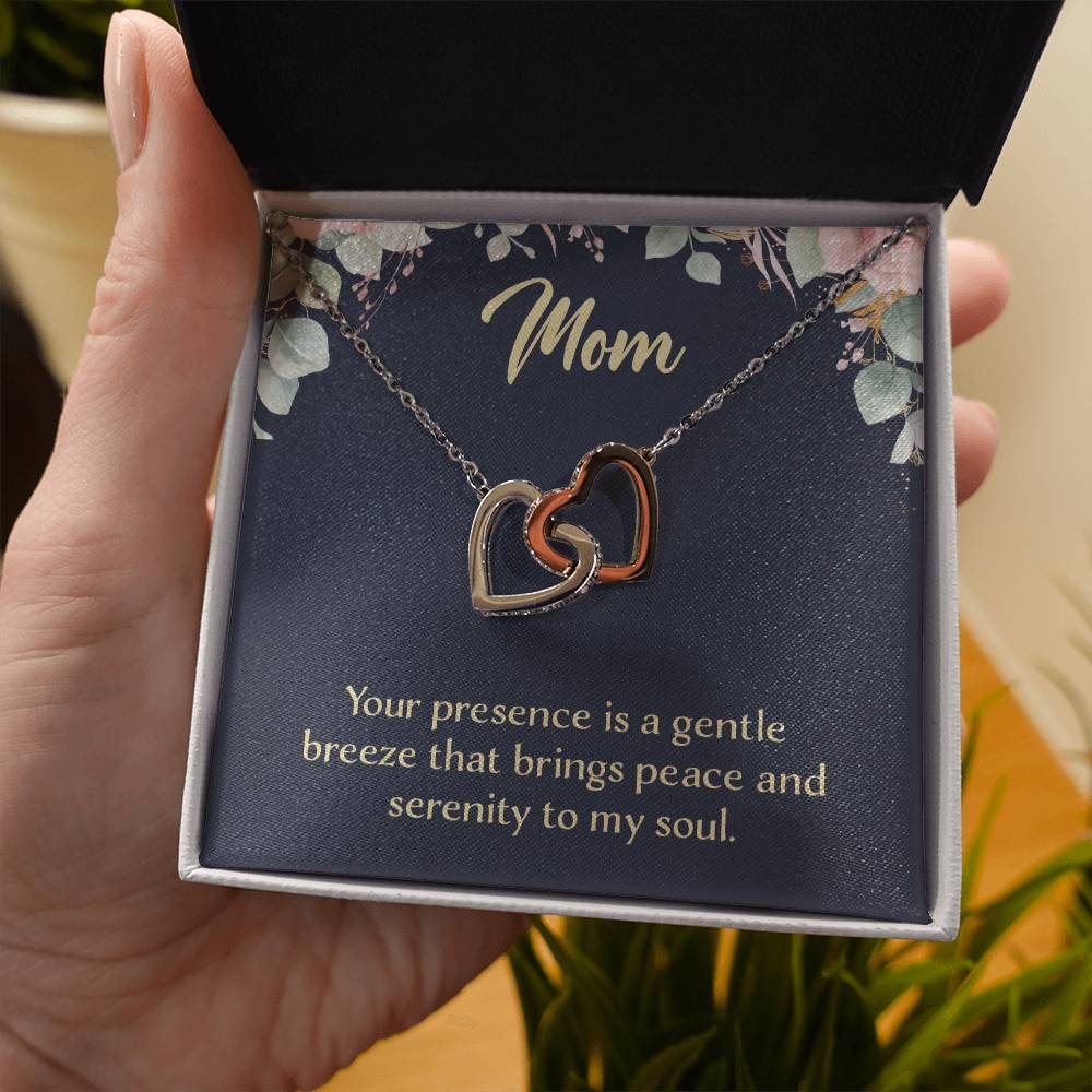 Mom Your Presence is a Gentle Breeze Interlocking Hearts Necklace (Yellow & White Gold Variants)