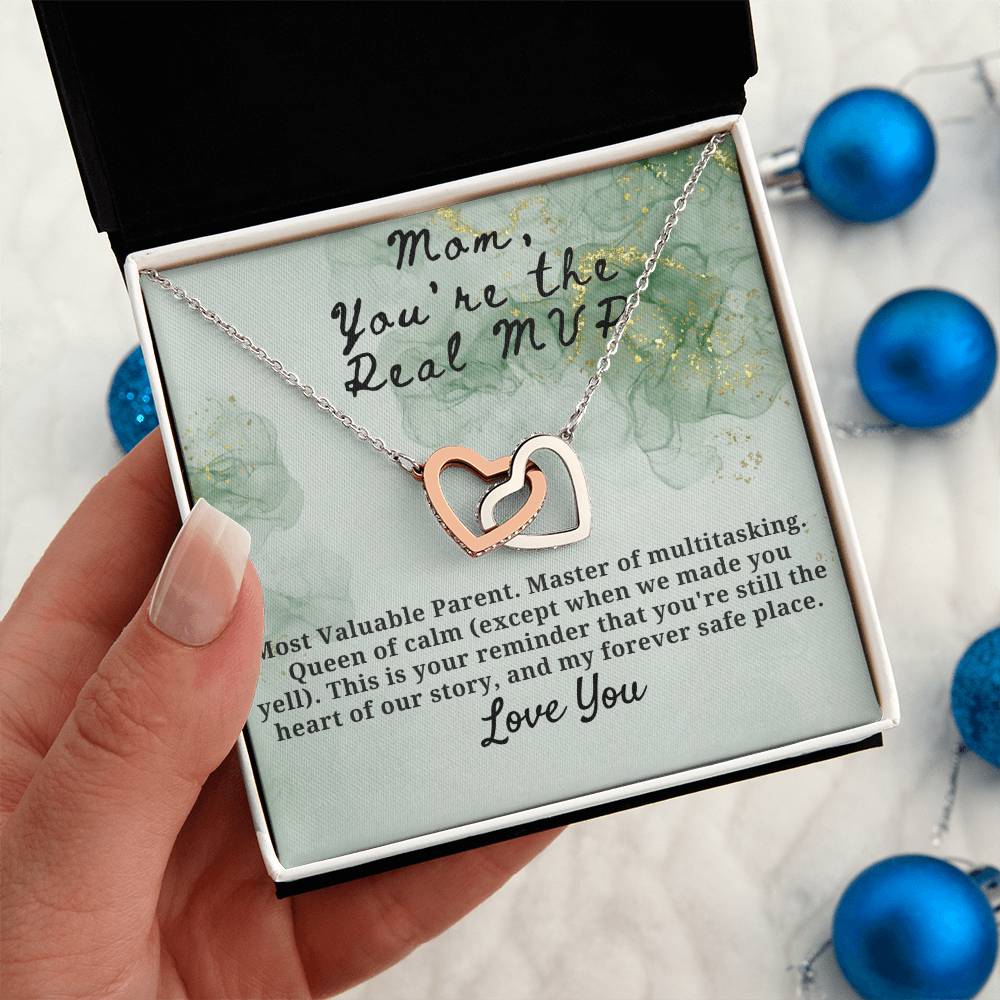 Mom You are the real MVP Interlocking Hearts Necklace (Yellow & White Gold Variants)