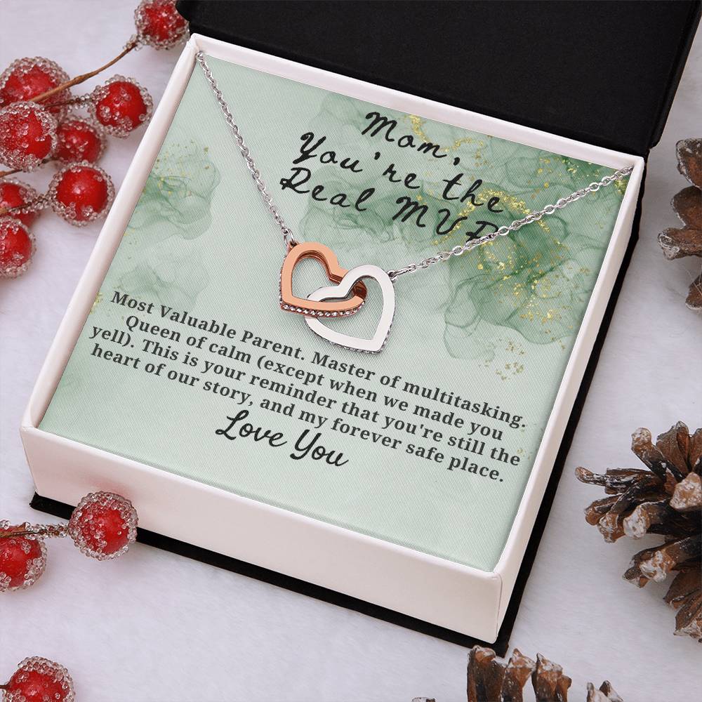 Mom You are the real MVP Interlocking Hearts Necklace (Yellow & White Gold Variants)