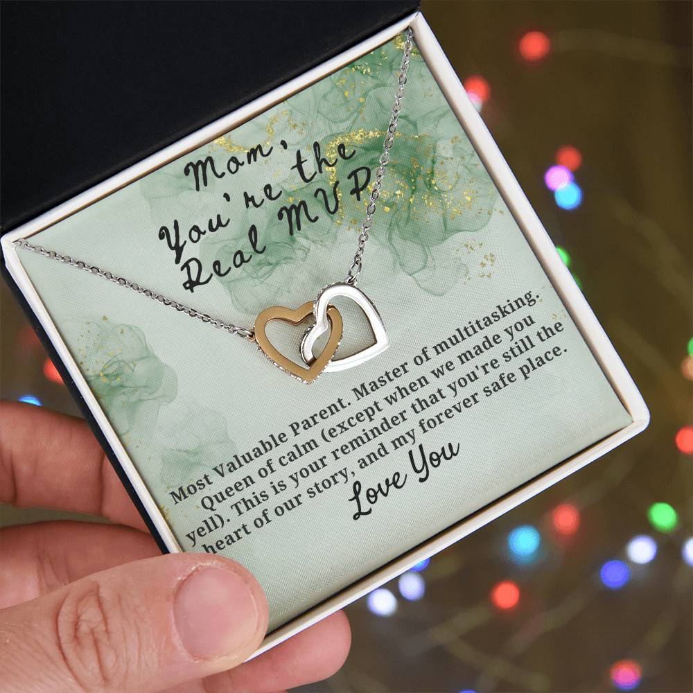 Mom You are the real MVP Interlocking Hearts Necklace (Yellow & White Gold Variants)