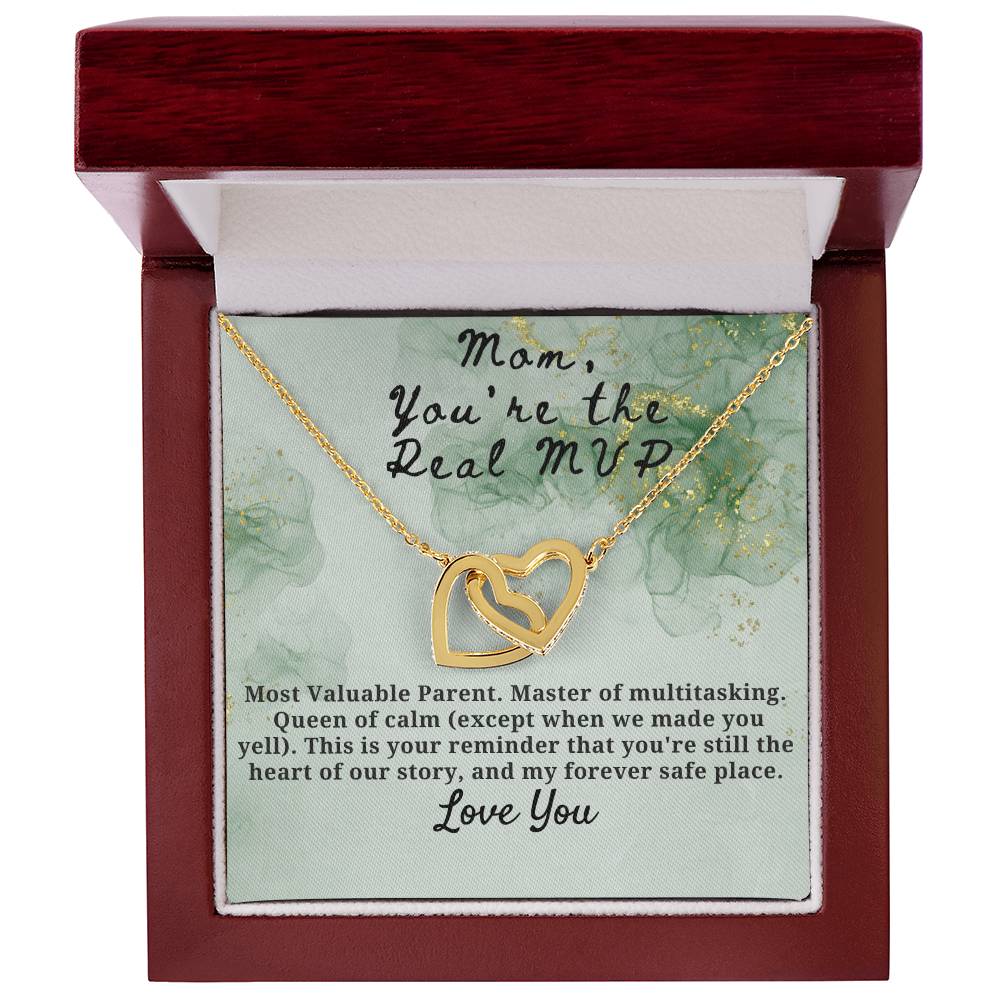 Mom You are the real MVP Interlocking Hearts Necklace (Yellow & White Gold Variants)