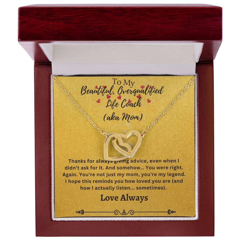 To My Beautiful Overqualified Life Coach AKA Mom Interlocking Hearts Necklace (Yellow & White Gold Variants)