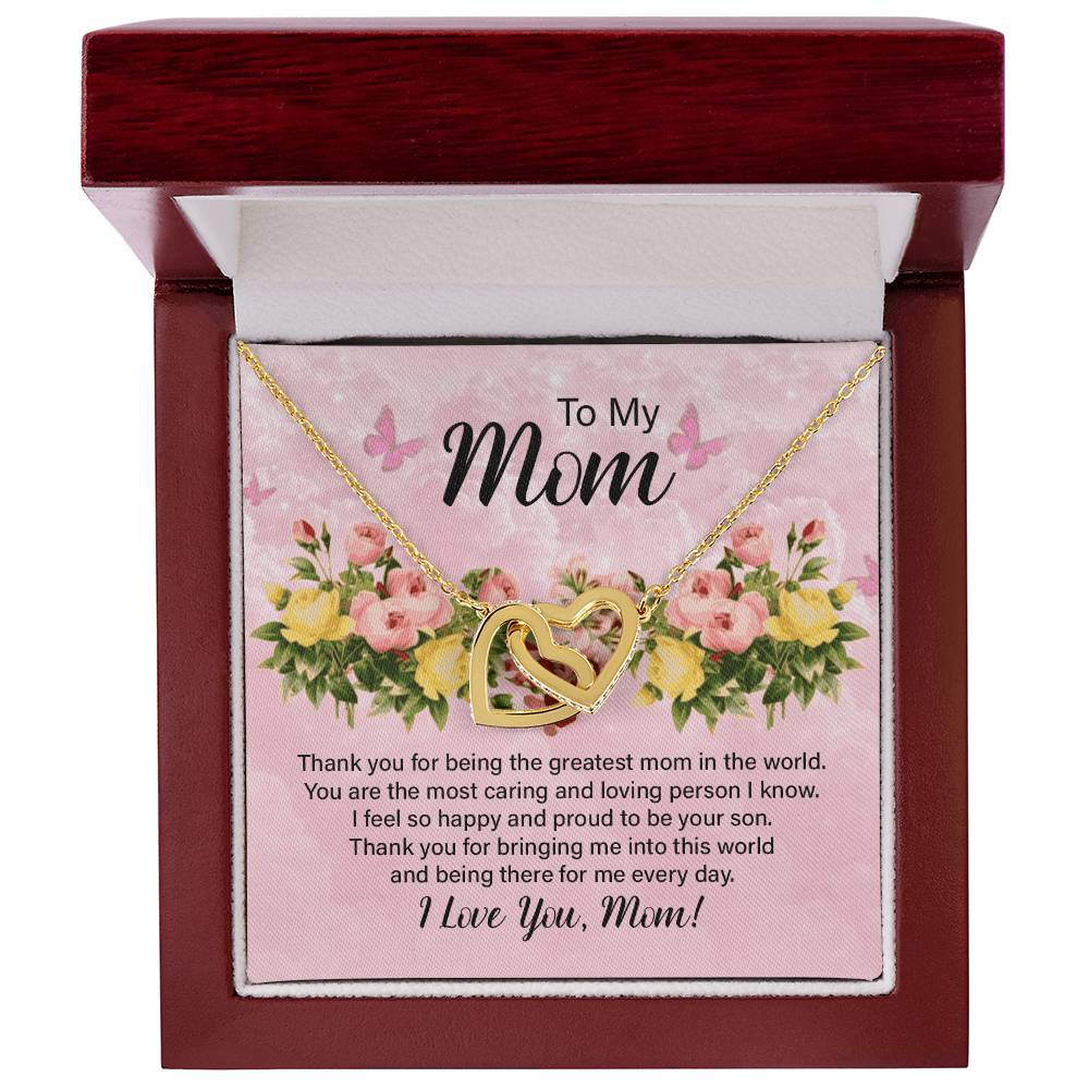 To My Mom Thank You for Being the Greatest Mom Interlocking Hearts Necklace (Yellow & White Gold Variants)