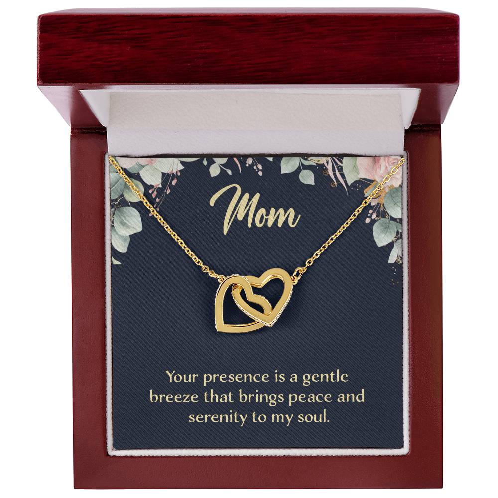Mom Your Presence is a Gentle Breeze Interlocking Hearts Necklace (Yellow & White Gold Variants)