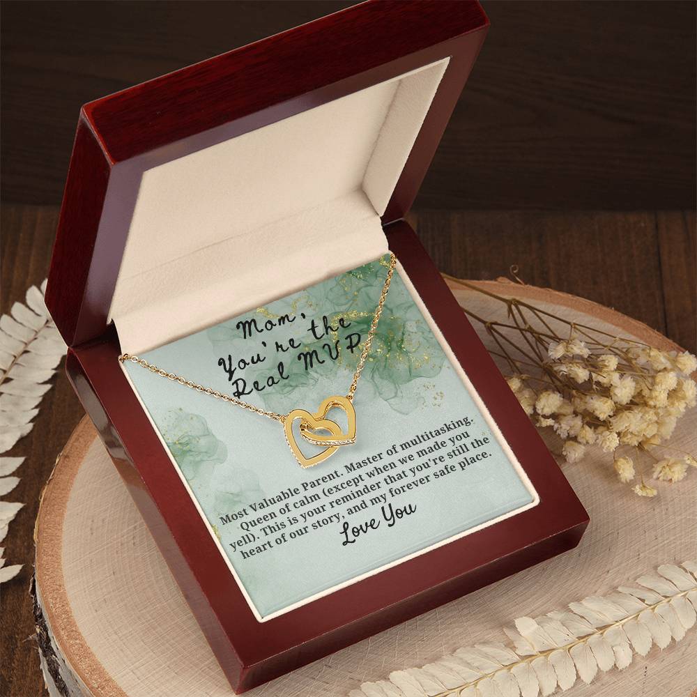 Mom You are the real MVP Interlocking Hearts Necklace (Yellow & White Gold Variants)