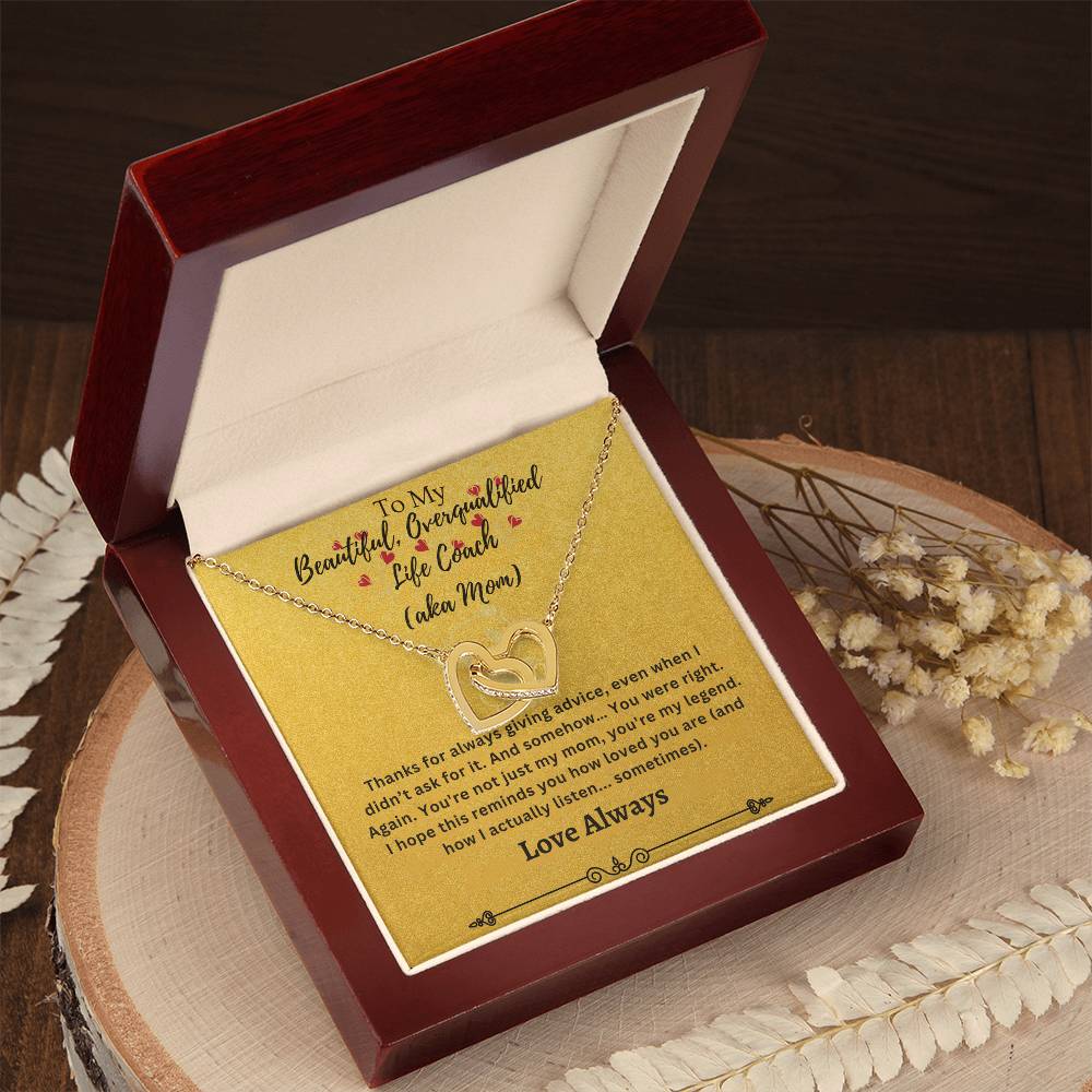 To My Beautiful Overqualified Life Coach AKA Mom Interlocking Hearts Necklace (Yellow & White Gold Variants)