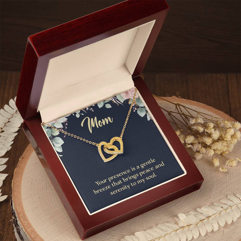 Mom Your Presence is a Gentle Breeze Interlocking Hearts Necklace (Yellow & White Gold Variants)