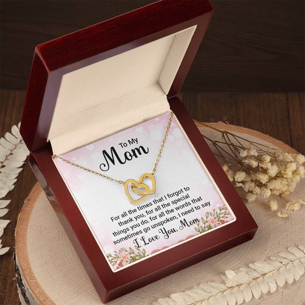 To My Mom For All the TImes that  I Forgot to Thank you Interlocking Hearts Necklace (Yellow & White Gold Variants)