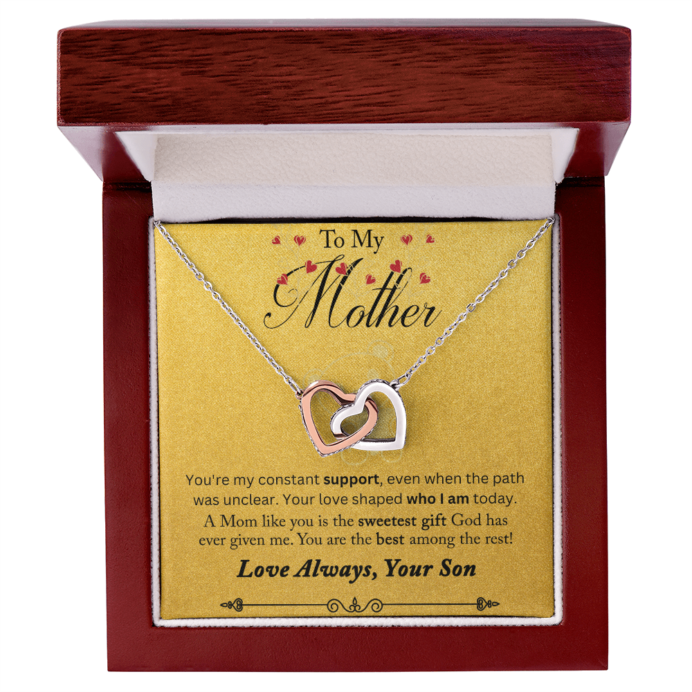 To My Mother You are My Constant Support Interlocking Hearts Necklace (Yellow & White Gold Variants)
