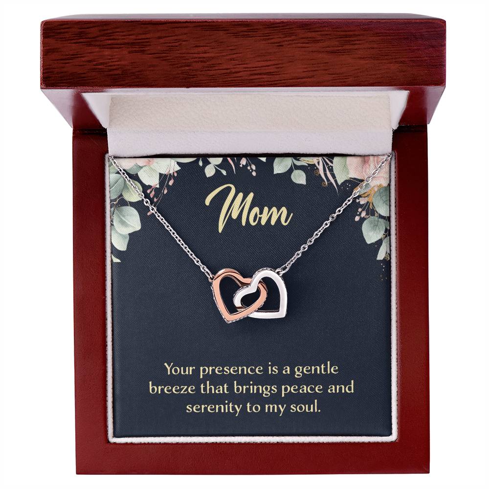 Mom Your Presence is a Gentle Breeze Interlocking Hearts Necklace (Yellow & White Gold Variants)