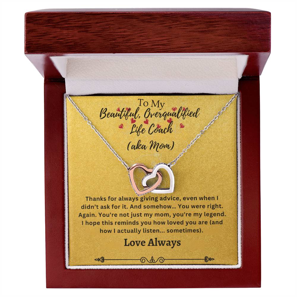 To My Beautiful Overqualified Life Coach AKA Mom Interlocking Hearts Necklace (Yellow & White Gold Variants)