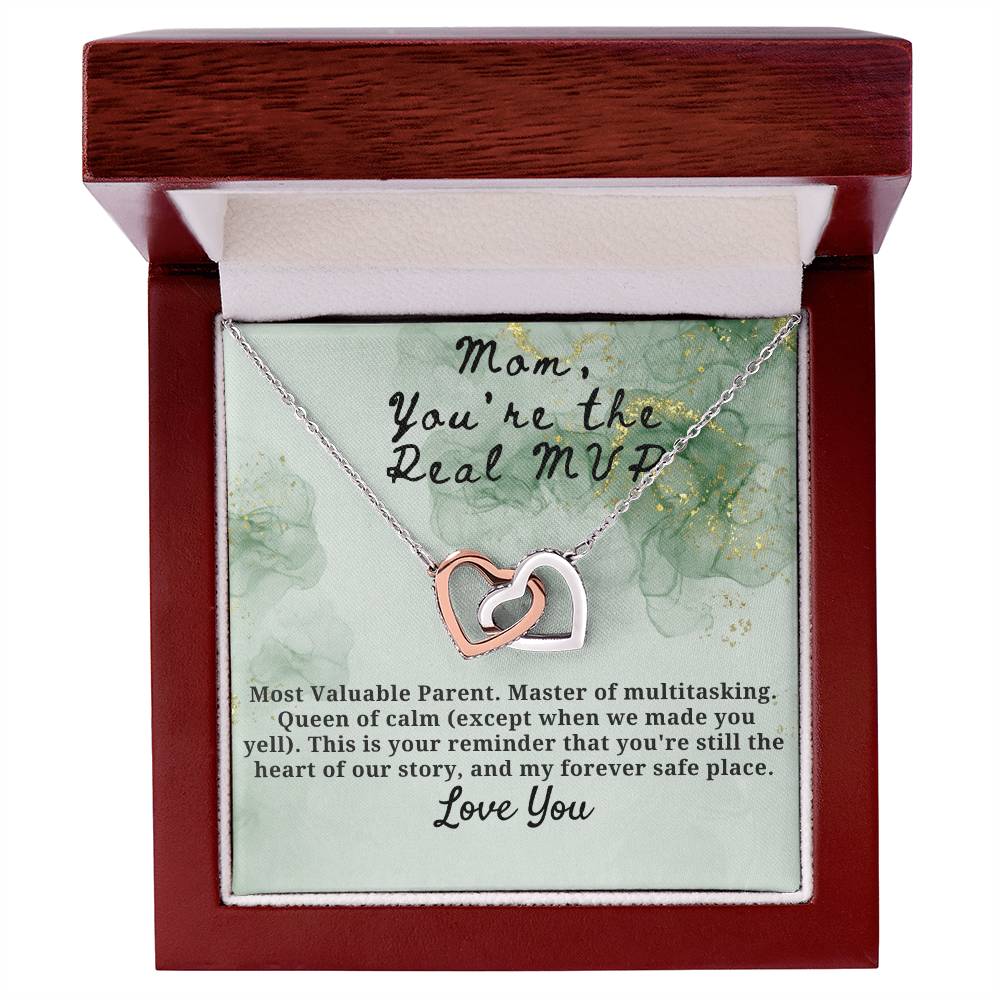 Mom You are the real MVP Interlocking Hearts Necklace (Yellow & White Gold Variants)