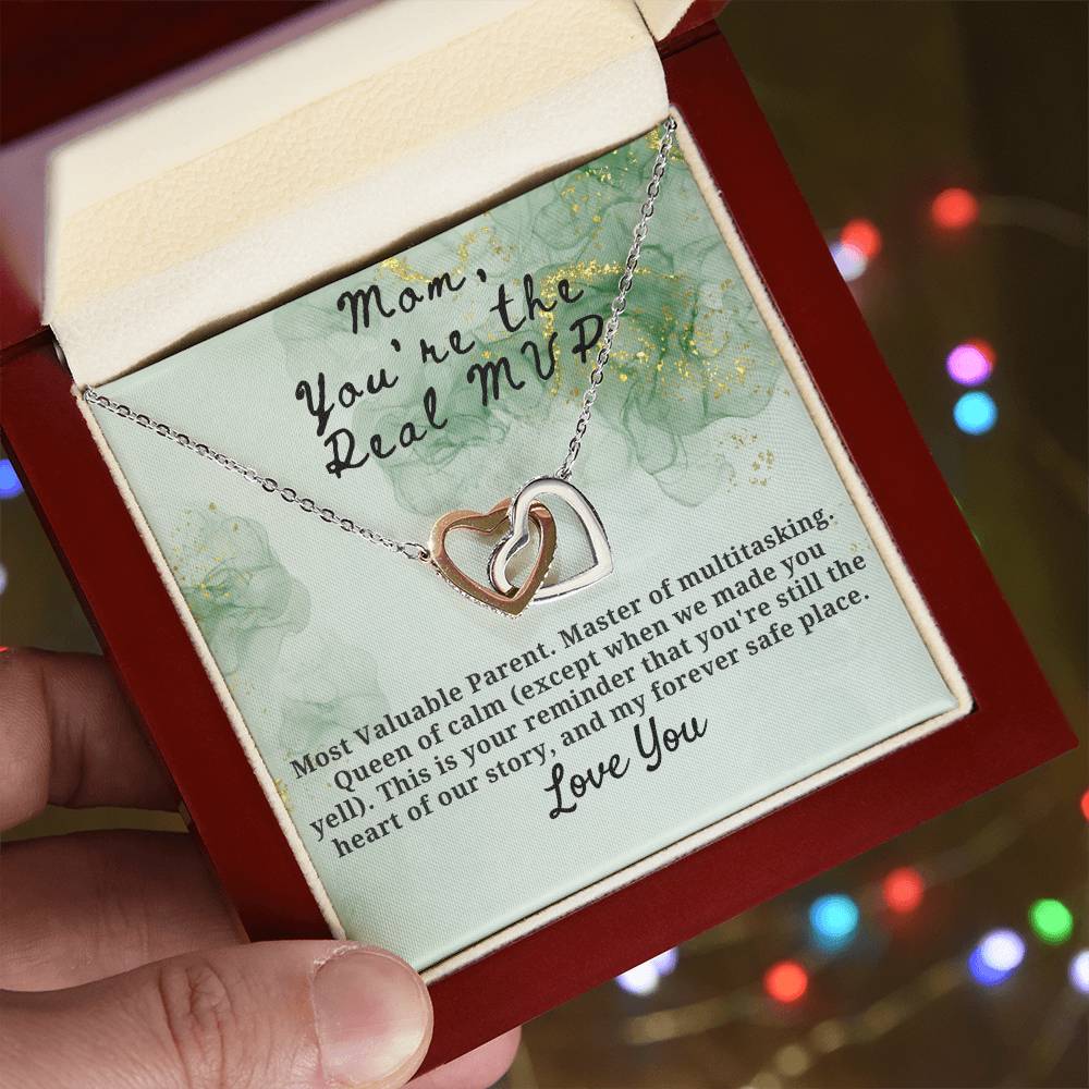 Mom You are the real MVP Interlocking Hearts Necklace (Yellow & White Gold Variants)