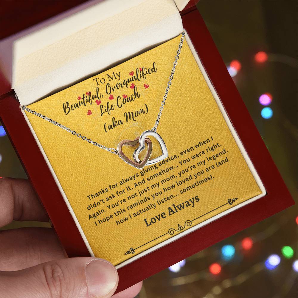 To My Beautiful Overqualified Life Coach AKA Mom Interlocking Hearts Necklace (Yellow & White Gold Variants)